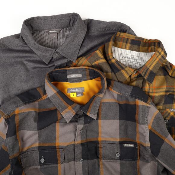 Lot of 3 Eddie Bauer Mens Large Button Up Shirts Flannel Plaid Classic Fit - Picture 1 of 11